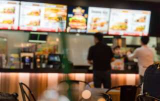 An out of focus image of a quick service restaurant counter